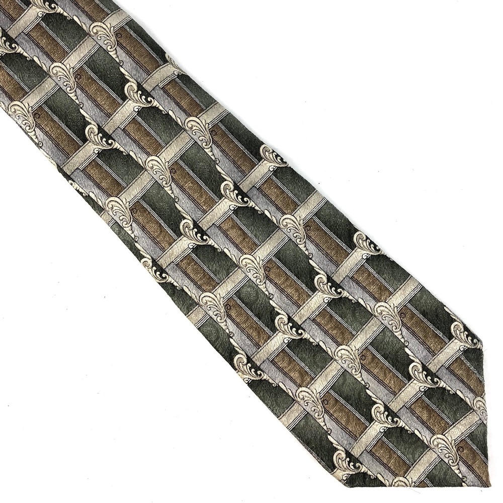 Pierre Cardin Men's Neck Tie 100% Silk Green Bronze Geometric Career Business (T